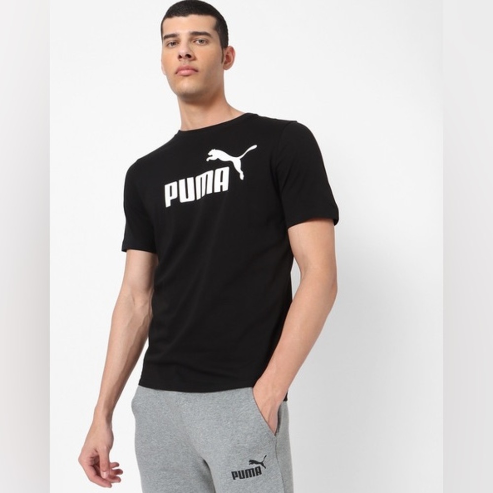 NWT Puma ESS Logo Print Crew-Neck T-shirt, Black